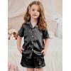 Arshiner Girls Pajamas Silk Satin Pajama Set 2 Piece Button Down Pjs Ruffle Sleepwear(Black)