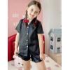 Arshiner Girls Pajamas Silk Satin Pajama Set 2 Piece Button Down Pjs Ruffle Sleepwear(Black)