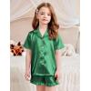 Arshiner Girls Pajamas Silk Satin Pajama Set 2 Piece Button Down Pjs Ruffle Sleepwear(Dark Green)