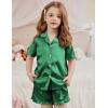 Arshiner Girls Pajamas Silk Satin Pajama Set 2 Piece Button Down Pjs Ruffle Sleepwear(Dark Green)