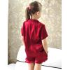 Arshiner Girls Pajamas Silk Satin Pajama Set 2 Piece Button Down Pjs Ruffle Sleepwear(Deep Red)
