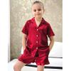 Arshiner Girls Pajamas Silk Satin Pajama Set 2 Piece Button Down Pjs Ruffle Sleepwear(Deep Red)