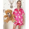 Arshiner Girls Pajamas Silk Satin Pajama Set 2 Piece Button Down Pjs Ruffle Sleepwear(Hot Pink Teddy)