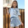Arshiner Girls Pajamas Silk Satin Pajama Set 2 Piece Button Down Pjs Ruffle Sleepwear(Light Blue)
