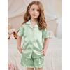 Arshiner Girls Pajamas Silk Satin Pajama Set 2 Piece Button Down Pjs Ruffle Sleepwear(Light Green)
