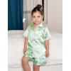 Arshiner Girls Pajamas Silk Satin Pajama Set 2 Piece Button Down Pjs Ruffle Sleepwear(Light Green)