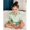 Arshiner Girls Pajamas Silk Satin Pajama Set 2 Piece Button Down Pjs Ruffle Sleepwear(Light Green)