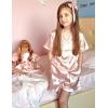 Arshiner Girls Pajamas Silk Satin Pajama Set 2 Piece Button Down Pjs Ruffle Sleepwear(Light Pink)