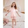 Arshiner Girls Pajamas Silk Satin Pajama Set 2 Piece Button Down Pjs Ruffle Sleepwear(Light Pink)