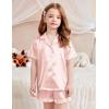 Arshiner Girls Pajamas Silk Satin Pajama Set 2 Piece Button Down Pjs Ruffle Sleepwear(Light Pink)