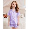 Arshiner Girls Pajamas Silk Satin Pajama Set 2 Piece Button Down Pjs Ruffle Sleepwear(Light Purple)
