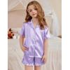 Arshiner Girls Pajamas Silk Satin Pajama Set 2 Piece Button Down Pjs Ruffle Sleepwear(Light Purple)