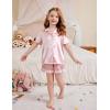 Arshiner Girls Pajamas Silk Satin Pajama Set 2 Piece Button Down Pjs Ruffle Sleepwear(Lotus Root Pink)