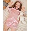 Arshiner Girls Pajamas Silk Satin Pajama Set 2 Piece Button Down Pjs Ruffle Sleepwear(Lotus Root Pink)