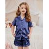 Arshiner Girls Pajamas Silk Satin Pajama Set 2 Piece Button Down Pjs Ruffle Sleepwear(Navy)