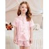 Arshiner Girls Pajamas Silk Satin Pajama Set 2 Piece Button Down Pjs Ruffle Sleepwear(Pink Leopard)
