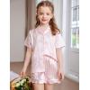 Arshiner Girls Pajamas Silk Satin Pajama Set 2 Piece Button Down Pjs Ruffle Sleepwear(Pink Stripes)