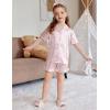 Arshiner Girls Pajamas Silk Satin Pajama Set 2 Piece Button Down Pjs Ruffle Sleepwear(Pink Stripes)