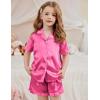 Arshiner Girls Pajamas Silk Satin Pajama Set 2 Piece Button Down Pjs Ruffle Sleepwear(Rose Red)