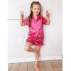 Arshiner Girls Pajamas Silk Satin Pajama Set 2 Piece Button Down Pjs Ruffle Sleepwear(Rose Red)