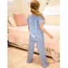 Arshiner Girls Pajamas Soft 2 Piece Pjs Sets Ruffle Short Sleeve Long Pants Sleepwear(Blue Cherry)