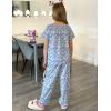 Arshiner Girls Pajamas Soft 2 Piece Pjs Sets Ruffle Short Sleeve Long Pants Sleepwear(Blue Flowers)