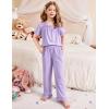 Arshiner Girls Pajamas Soft 2 Piece Pjs Sets Ruffle Short Sleeve Long Pants Sleepwear(Light Purple)