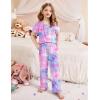 Arshiner Girls Pajamas Soft 2 Piece Pjs Sets Ruffle Short Sleeve Long Pants Sleepwear(Purple Tie-dye)
