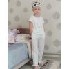 Arshiner Girls Pajamas Soft 2 Piece Pjs Sets Ruffle Short Sleeve Long Pants Sleepwear(White)