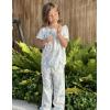 Arshiner Girls Pajamas Soft 2 Piece Pjs Sets Ruffle Short Sleeve Long Pants Sleepwear(White Blue Flower)