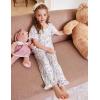 Arshiner Girls Pajamas Soft 2 Piece Pjs Sets Ruffle Short Sleeve Long Pants Sleepwear(White Purple Flowers)