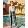 Arshiner Girls Print Flare Leggings Kids Elastic High Waisted Bell Bottoms Yoga Pants with Pockets(Black White Floral)