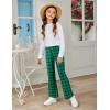 Arshiner Girls Print Flare Leggings Kids Elastic High Waisted Bell Bottoms Yoga Pants with Pockets(Green Black Plaid)