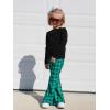 Arshiner Girls Print Flare Leggings Kids Elastic High Waisted Bell Bottoms Yoga Pants with Pockets(Green Black Plaid)