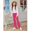 Arshiner Girls Print Flare Leggings Kids Elastic High Waisted Bell Bottoms Yoga Pants with Pockets(Rose Red)