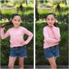 Arshiner Girls Raglan Long Sleeves Shirts Textured Knit Tops for Girls Casual Soft Kids Loose Blouse Tee(Light Pink)