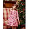 Arshiner Girls’ Sleepwear Long Sleeve Cute Nightgown Nightie Pajama Dress(Pink Christmas)