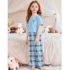 Arshiner Girls’ Sleepwear Short Sleeve Long Pants Pajamas Sets Soft Loungwear for Kids(Blue Plaid)