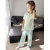 Arshiner Girls’ Sleepwear Short Sleeve Long Pants Pajamas Sets Soft Loungwear for Kids(Green Cats)