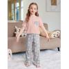 Arshiner Girls’ Sleepwear Short Sleeve Long Pants Pajamas Sets Soft Loungwear for Kids(Pink Grey Star)