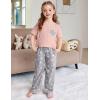 Arshiner Girls’ Sleepwear Short Sleeve Long Pants Pajamas Sets Soft Loungwear for Kids(Pink Grey Star)