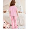 Arshiner Girls’ Sleepwear Short Sleeve Long Pants Pajamas Sets Soft Loungwear for Kids(Pink Plaid)
