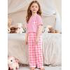 Arshiner Girls’ Sleepwear Short Sleeve Long Pants Pajamas Sets Soft Loungwear for Kids(Pink Plaid)
