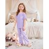 Arshiner Girls’ Sleepwear Short Sleeve Long Pants Pajamas Sets Soft Loungwear for Kids(Purple Star)