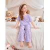 Arshiner Girls’ Sleepwear Short Sleeve Long Pants Pajamas Sets Soft Loungwear for Kids(Purple Star)