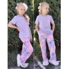 Arshiner Girls’ Sleepwear Short Sleeve Long Pants Pajamas Sets Soft Loungwear for Kids(Purple Tie Dye)