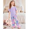 Arshiner Girls’ Sleepwear Short Sleeve Long Pants Pajamas Sets Soft Loungwear for Kids(Purple Tie Dye)