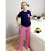 Arshiner Girls’ Sleepwear Short Sleeve Long Pants Pajamas Sets Soft Loungwear for Kids(Rose Red Stripes)