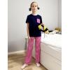 Arshiner Girls’ Sleepwear Short Sleeve Long Pants Pajamas Sets Soft Loungwear for Kids(Rose Red Stripes)