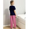 Arshiner Girls’ Sleepwear Short Sleeve Long Pants Pajamas Sets Soft Loungwear for Kids(Rose Red Stripes)